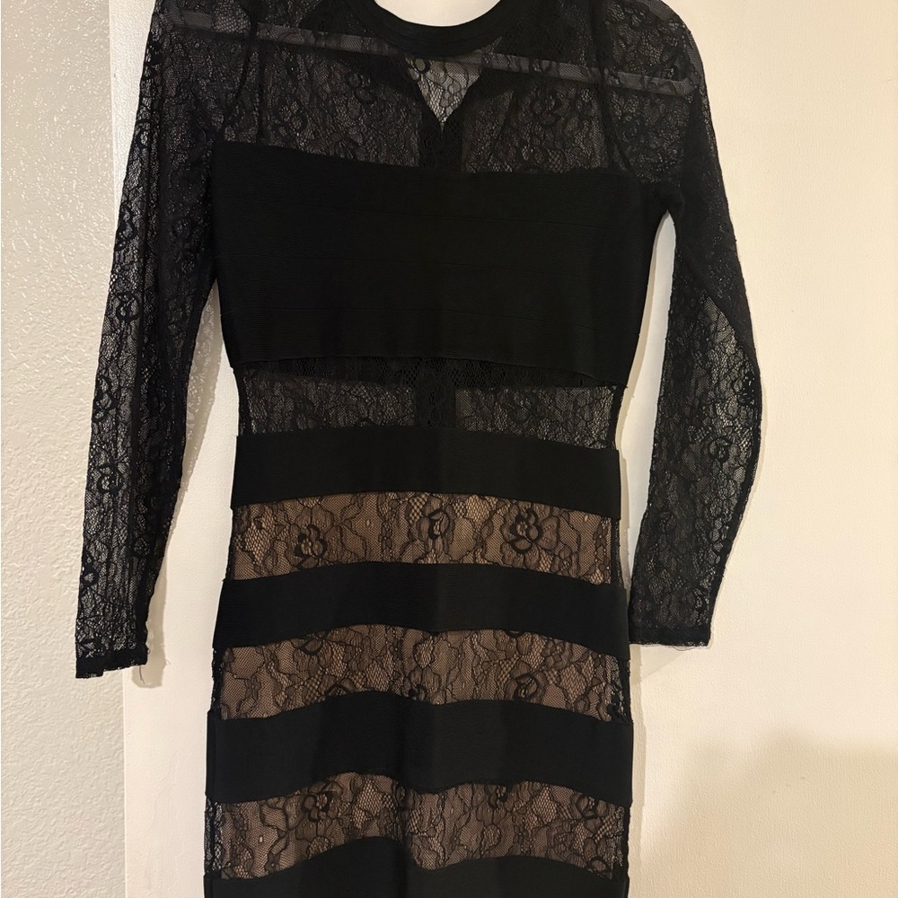 Chic Black Lace Long Sleeve Dress. Cute little black cocktail dress